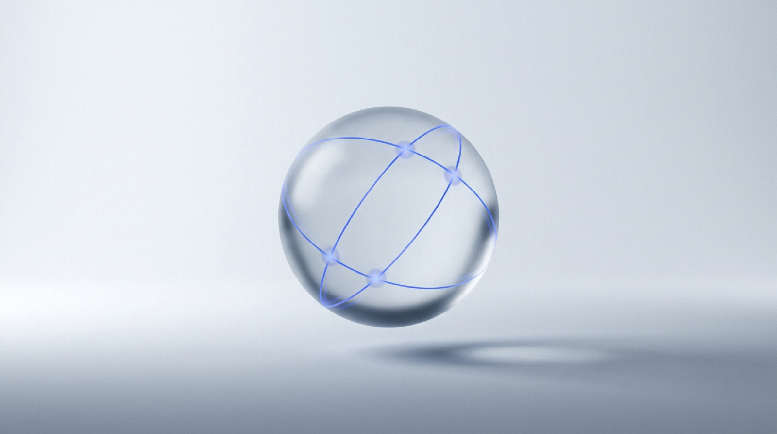 Glass globe with blue meridian arcs