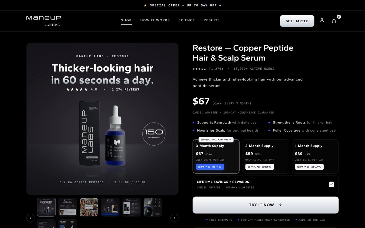 Maneup Labs, product page, Product page builds