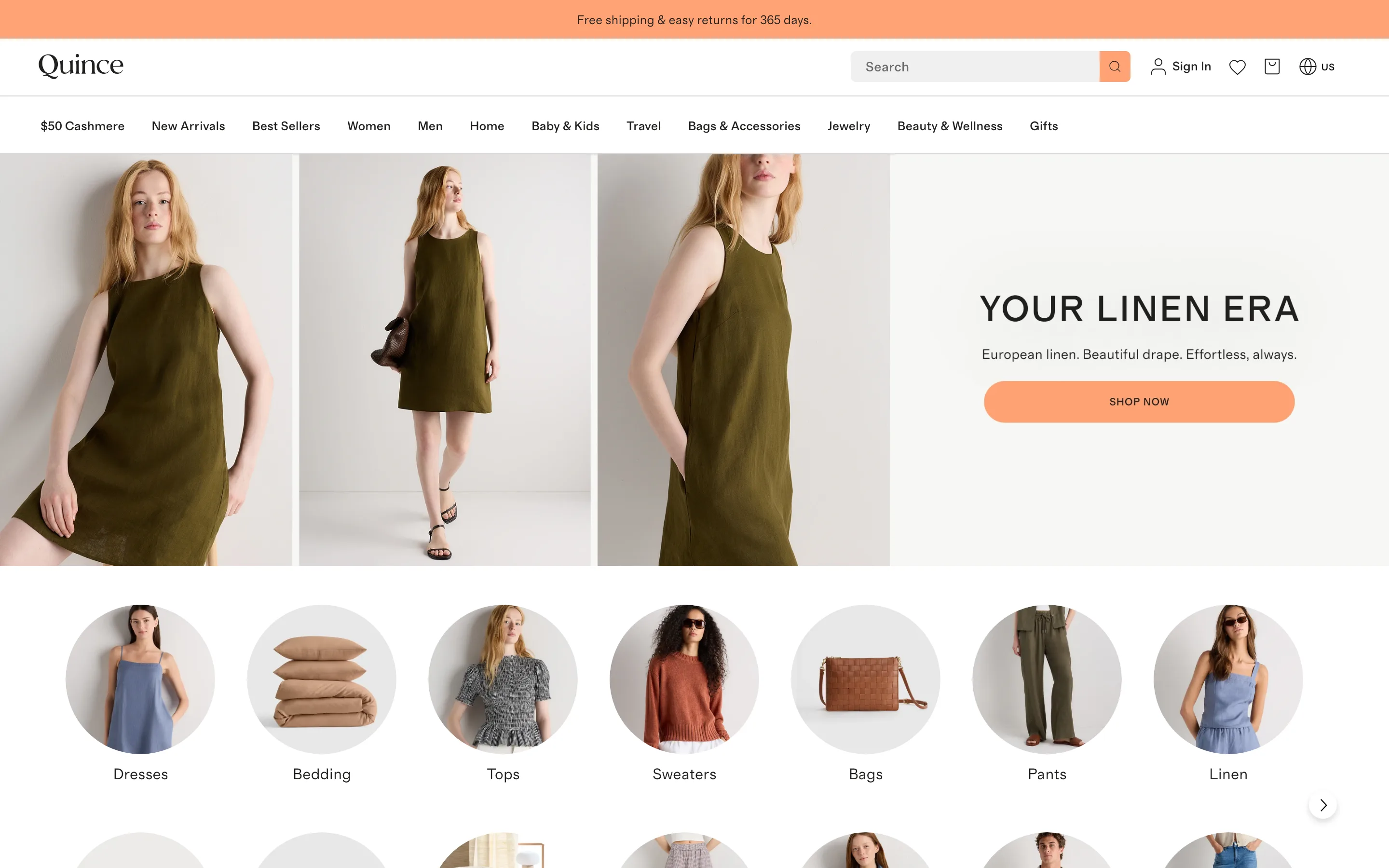 Main navigation showing a pinned price-anchor tab as the first item before New Arrivals and Best Sellers