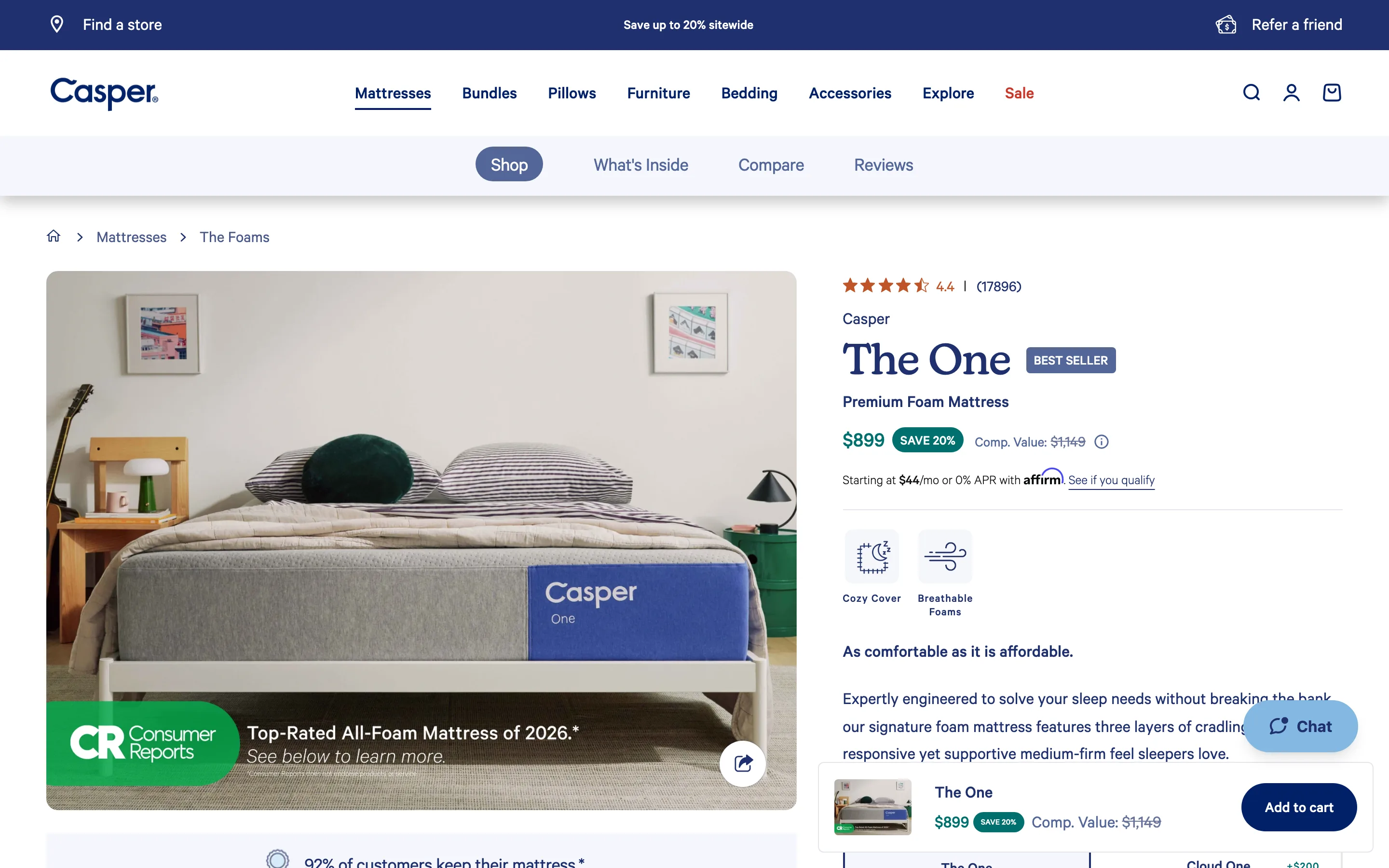 Product buy box with a star rating and review count placed directly above the product title